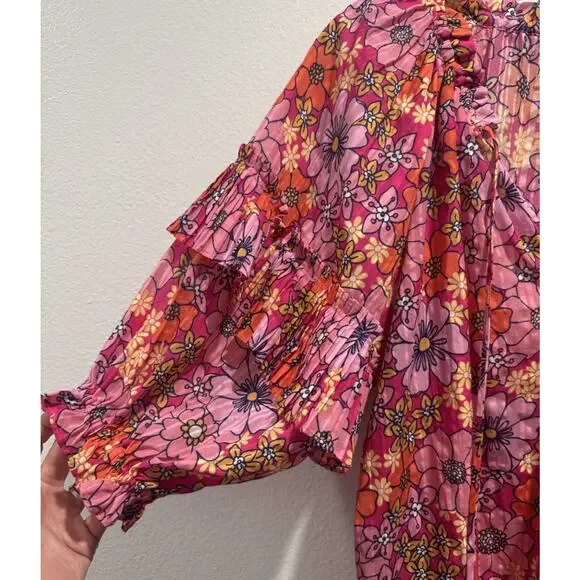 Ramy Brook Top Womens Eugenia Pink Floral Print Voluminous Blouse Top Size XS - Picture 5 of 8